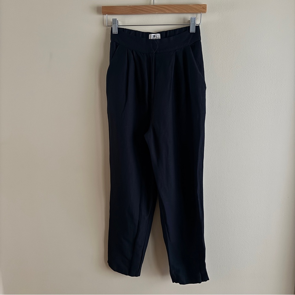 FIRST RITE Linen Blend Black Pleated Trouser Sz Small